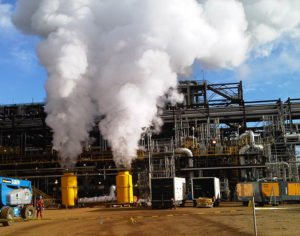 steam blowing at Texas plant